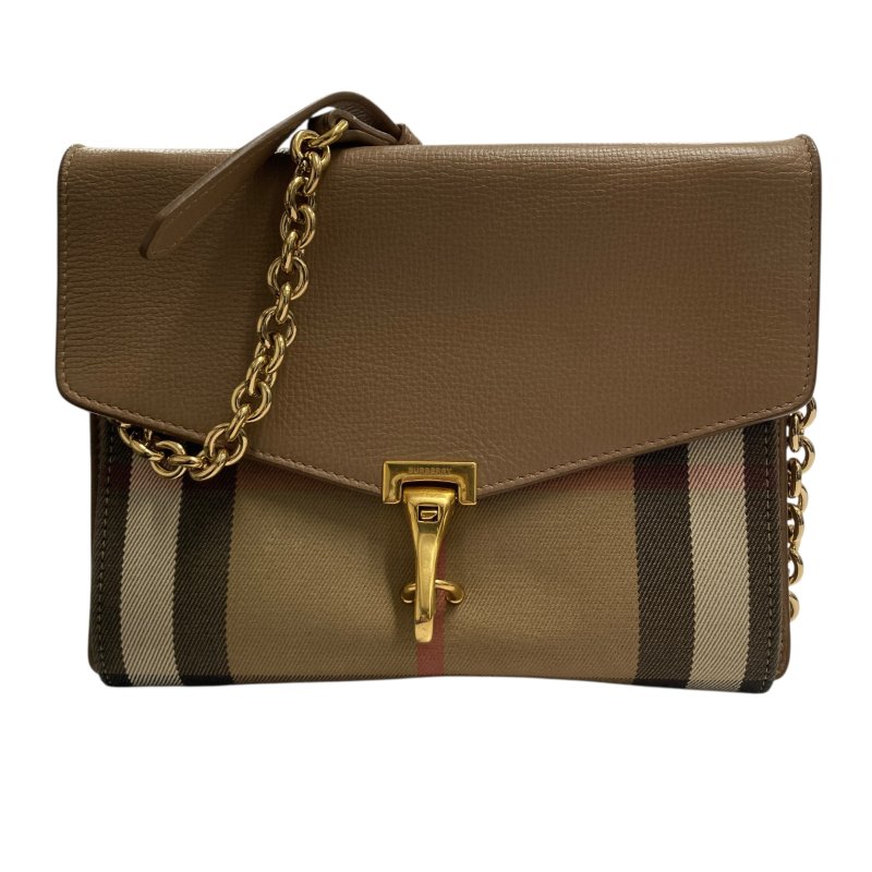 BURBERRY 巴寶莉 Small Macken 棉麻 牛皮 肩背包 棕色格紋 金釦-0