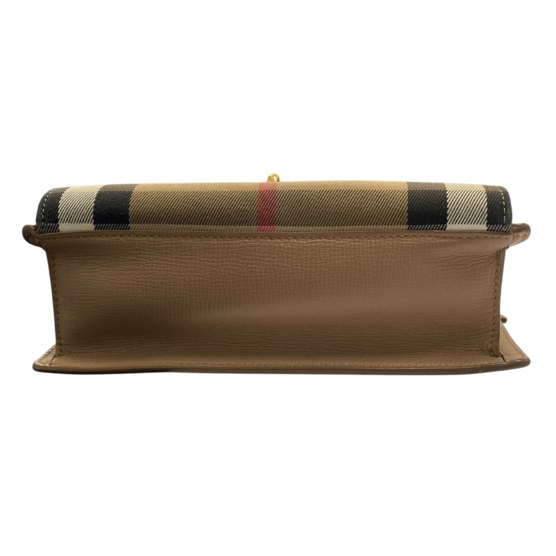 BURBERRY 巴寶莉 Small Macken 棉麻 牛皮 肩背包 棕色格紋 金釦-4