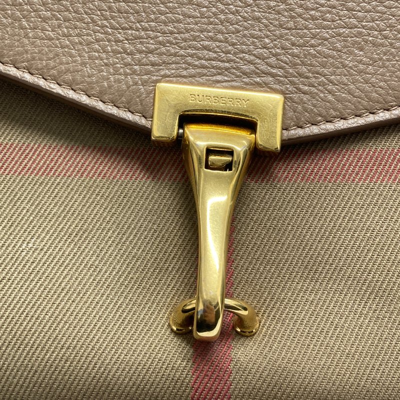 BURBERRY 巴寶莉 Small Macken 棉麻 牛皮 肩背包 棕色格紋 金釦-18