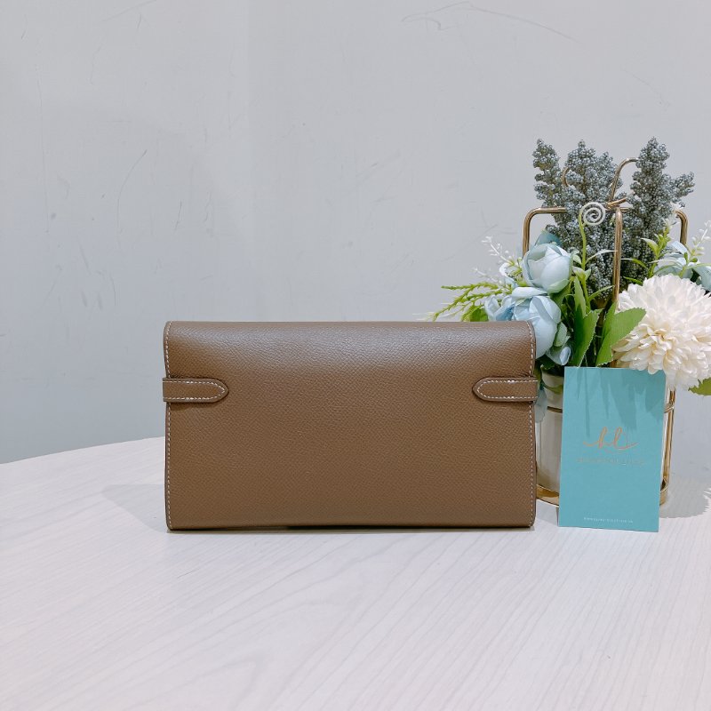 TK1897 Hermes 愛馬仕 凱莉 長銀包 長夾 大象灰 金扣 有膜 Kelly Long Wallet Epsom Etoupe x GHW-1