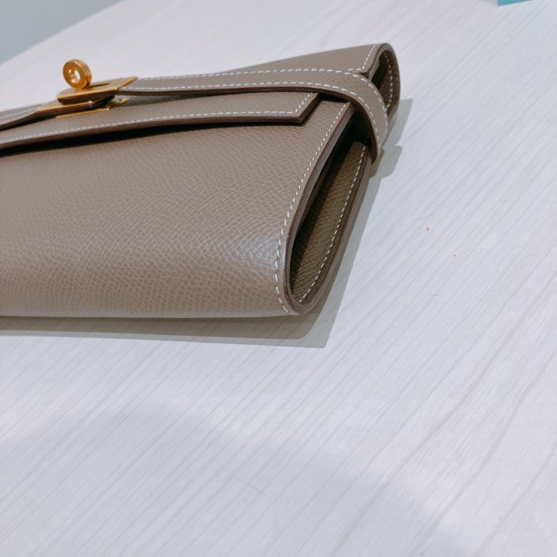 TK1897 Hermes 愛馬仕 凱莉 長銀包 長夾 大象灰 金扣 有膜 Kelly Long Wallet Epsom Etoupe x GHW-5