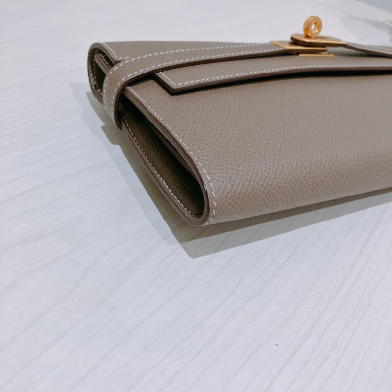 TK1897 Hermes 愛馬仕 凱莉 長銀包 長夾 大象灰 金扣 有膜 Kelly Long Wallet Epsom Etoupe x GHW-6