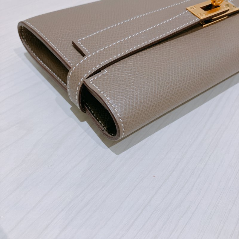 TK1897 Hermes 愛馬仕 凱莉 長銀包 長夾 大象灰 金扣 有膜 Kelly Long Wallet Epsom Etoupe x GHW-7