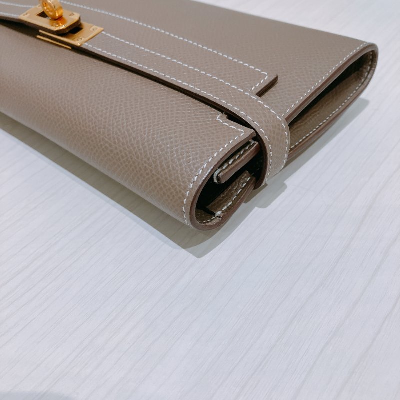 TK1897 Hermes 愛馬仕 凱莉 長銀包 長夾 大象灰 金扣 有膜 Kelly Long Wallet Epsom Etoupe x GHW-8