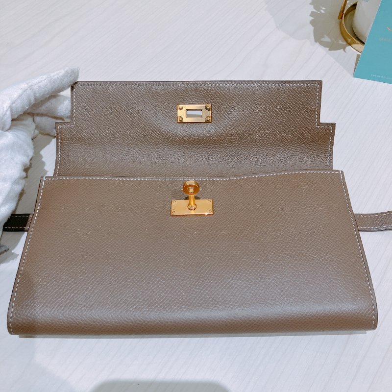 TK1897 Hermes 愛馬仕 凱莉 長銀包 長夾 大象灰 金扣 有膜 Kelly Long Wallet Epsom Etoupe x GHW-11