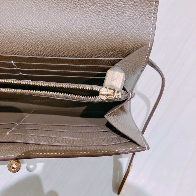 TK1897 Hermes 愛馬仕 凱莉 長銀包 長夾 大象灰 金扣 有膜 Kelly Long Wallet Epsom Etoupe x GHW-13