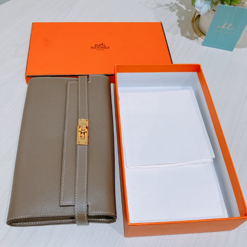 TK1897 Hermes 愛馬仕 凱莉 長銀包 長夾 大象灰 金扣 有膜 Kelly Long Wallet Epsom Etoupe x GHW-15
