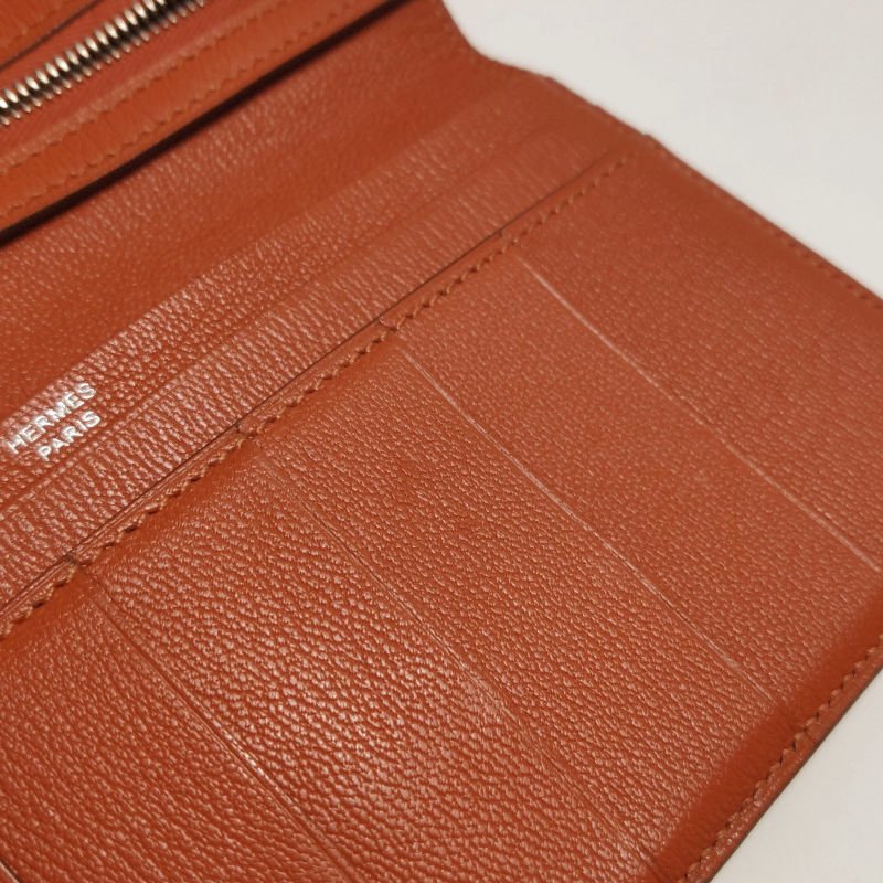 Hermes Bearn小號標誌H袢帶錢包Alligator短吻鱷魚皮銀扣5F南瓜色框P刻-8