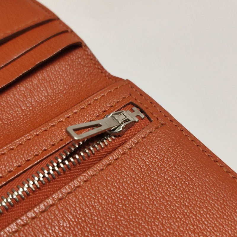 Hermes Bearn小號標誌H袢帶錢包Alligator短吻鱷魚皮銀扣5F南瓜色框P刻-9