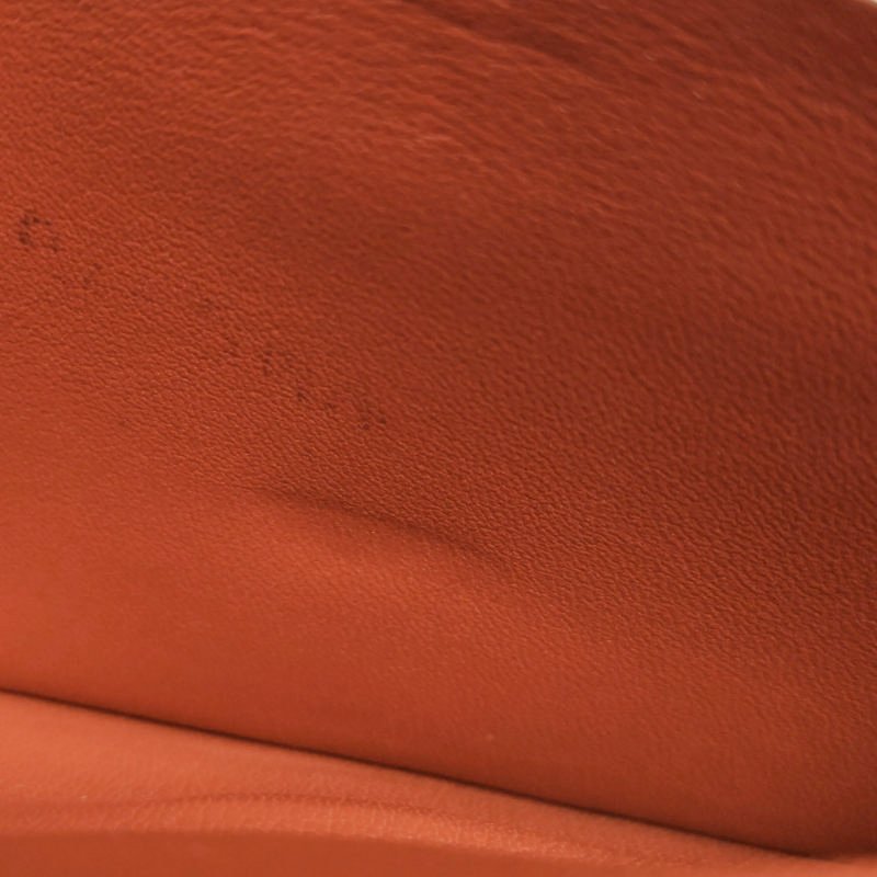 Hermes Bearn小號標誌H袢帶錢包Alligator短吻鱷魚皮銀扣5F南瓜色框P刻-17