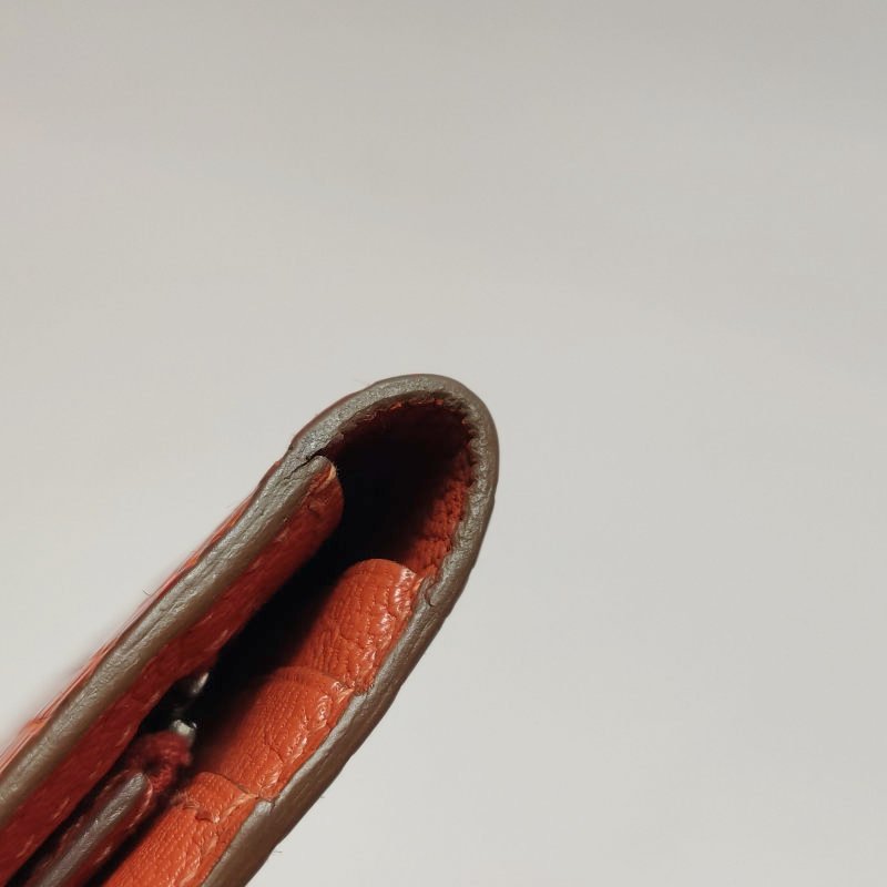 Hermes Bearn小號標誌H袢帶錢包Alligator短吻鱷魚皮銀扣5F南瓜色框P刻-19