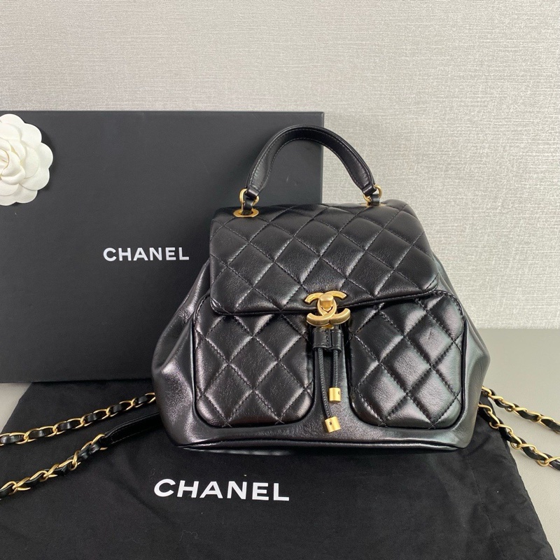 ✨Chanel 黑金小青蛙後背包 側背後背手提都好看 晶片款🖤-2