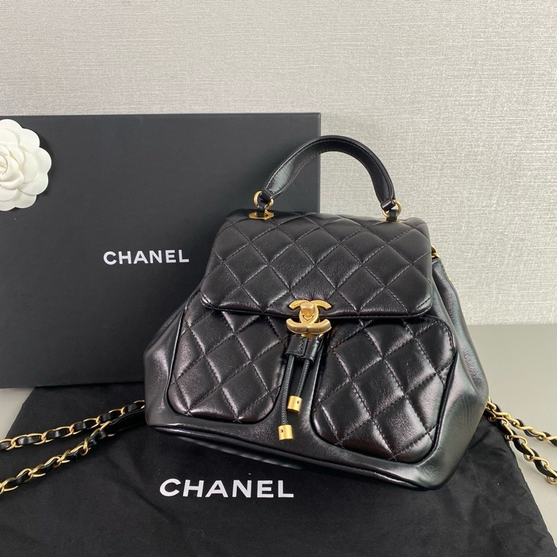 ✨Chanel 黑金小青蛙後背包 側背後背手提都好看 晶片款🖤-4