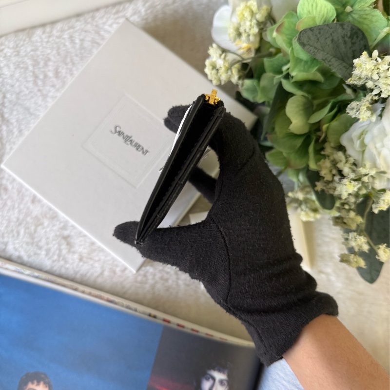 山形紋荔枝皮金字Logo拉鍊卡片/零錢夾(黑色)-2