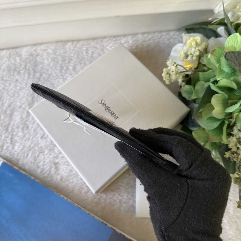 山形紋荔枝皮金字Logo拉鍊卡片/零錢夾(黑色)-5