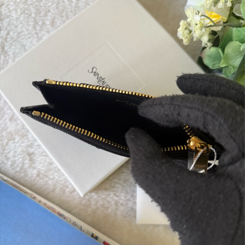 山形紋荔枝皮金字Logo拉鍊卡片/零錢夾(黑色)-6