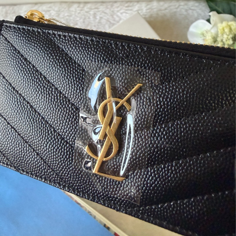 山形紋荔枝皮金字Logo拉鍊卡片/零錢夾(黑色)-7