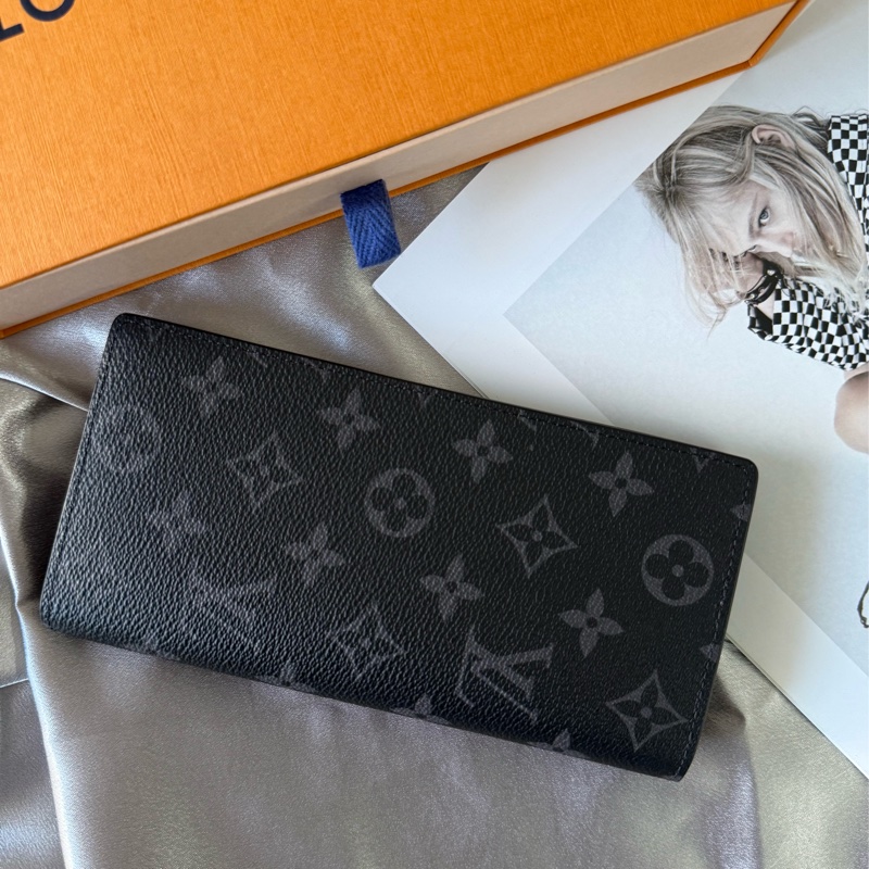 Monogram Brazza 側拉鍊對開長夾(黑灰)-0