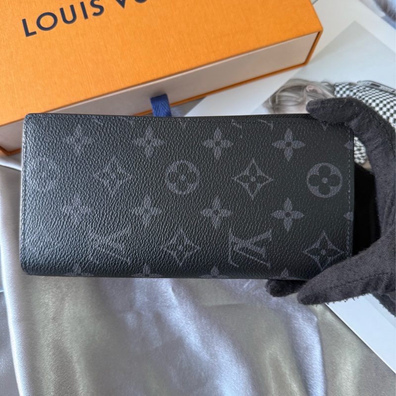 Monogram Brazza 側拉鍊對開長夾(黑灰)-1