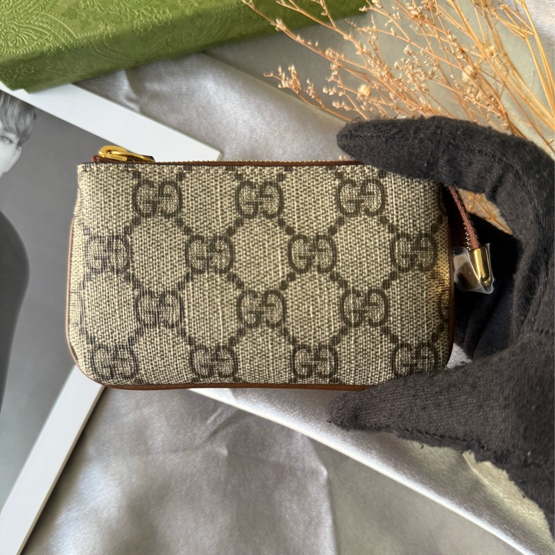 GG Supreme 塗層帆布拉鍊鑰匙包/零錢包(米色/烏木色)-1