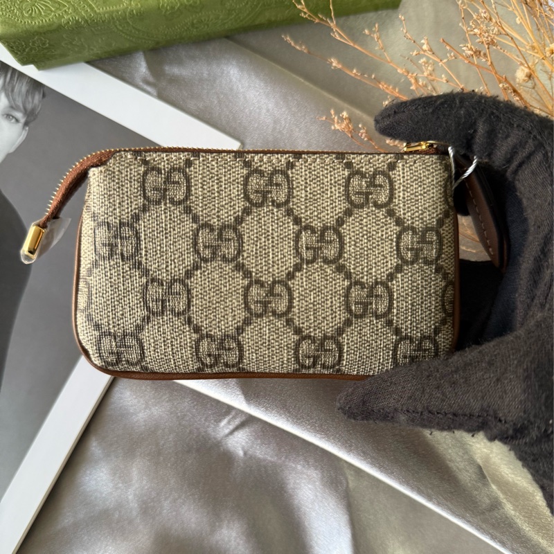 GG Supreme 塗層帆布拉鍊鑰匙包/零錢包(米色/烏木色)-3