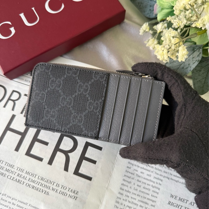 GG Supreme 帆布及皮革拉鍊卡夾/零錢包(黑色/灰色)-3