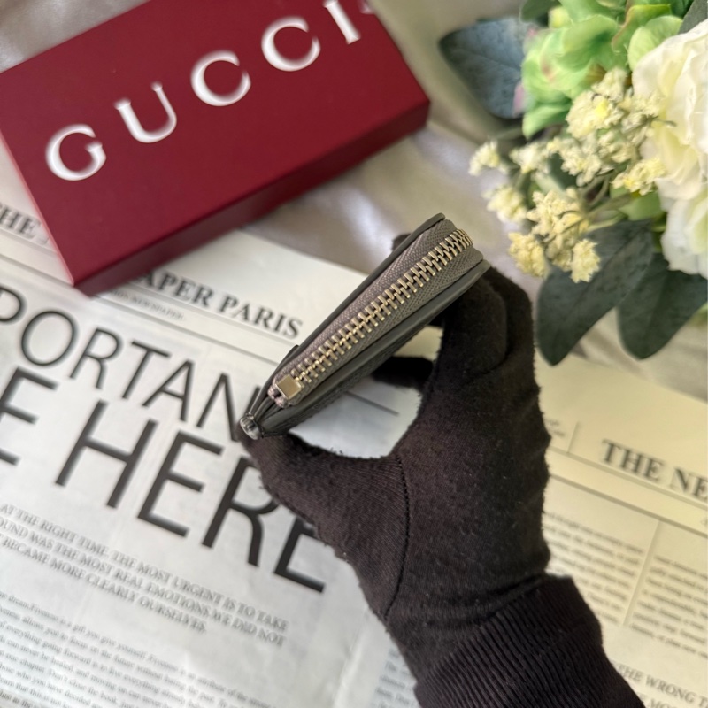 GG Supreme 帆布及皮革拉鍊卡夾/零錢包(黑色/灰色)-4