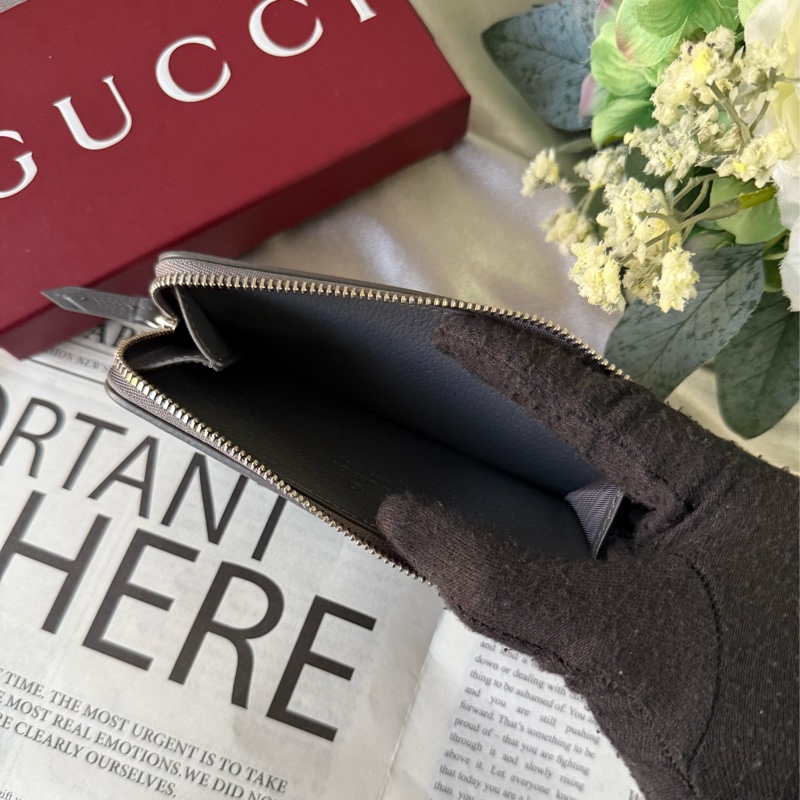 GG Supreme 帆布及皮革拉鍊卡夾/零錢包(黑色/灰色)-6