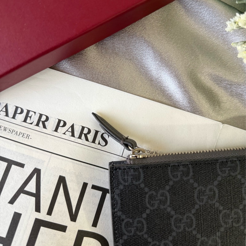 GG Supreme 帆布及皮革拉鍊卡夾/零錢包(黑色/灰色)-7