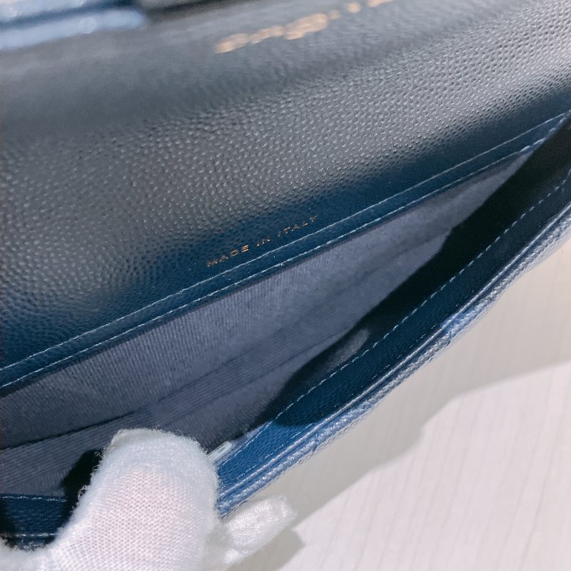 TK1898 Chanel 香奈兒 翻蓋 手機包 鏈條錢包 魚子醬牛皮 荔枝紋 寶藍色 金扣 斜背 Flap Phone Holder Wallet On Chain Caviar Navy x GHW-12