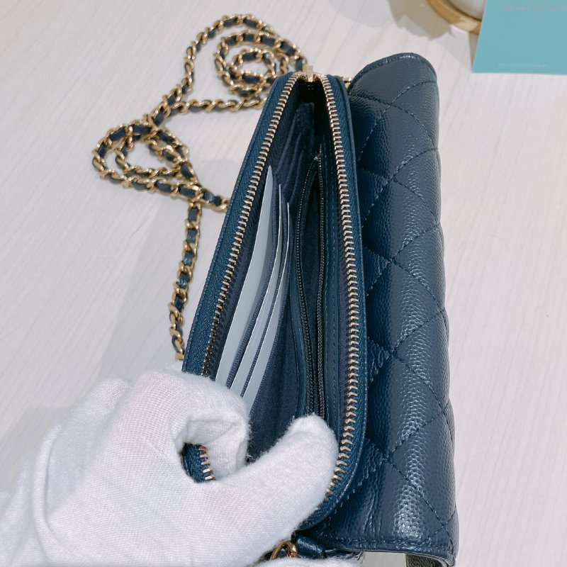 TK1898 Chanel 香奈兒 翻蓋 手機包 鏈條錢包 魚子醬牛皮 荔枝紋 寶藍色 金扣 斜背 Flap Phone Holder Wallet On Chain Caviar Navy x GHW-15