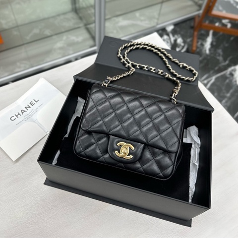 Chanel 芯片款 黑金羊皮方胖子 附件塵袋、盒。