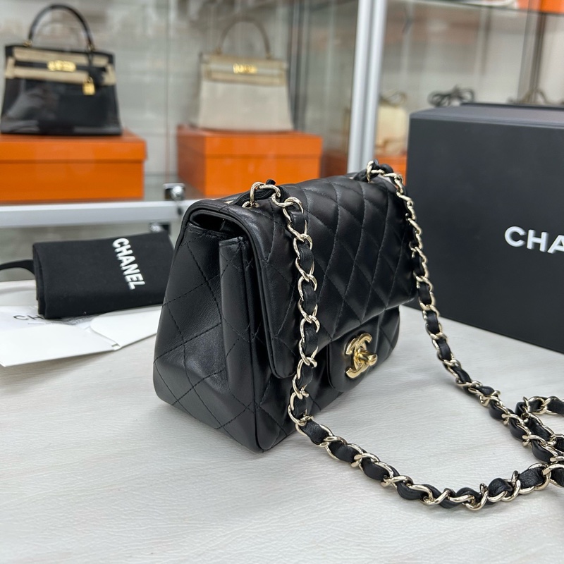 Chanel 芯片款 黑金羊皮方胖子 附件塵袋、盒。-3