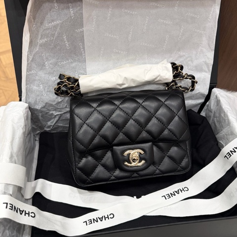 Chanel 芯片款 黑金羊皮方胖子 附件塵袋、盒。