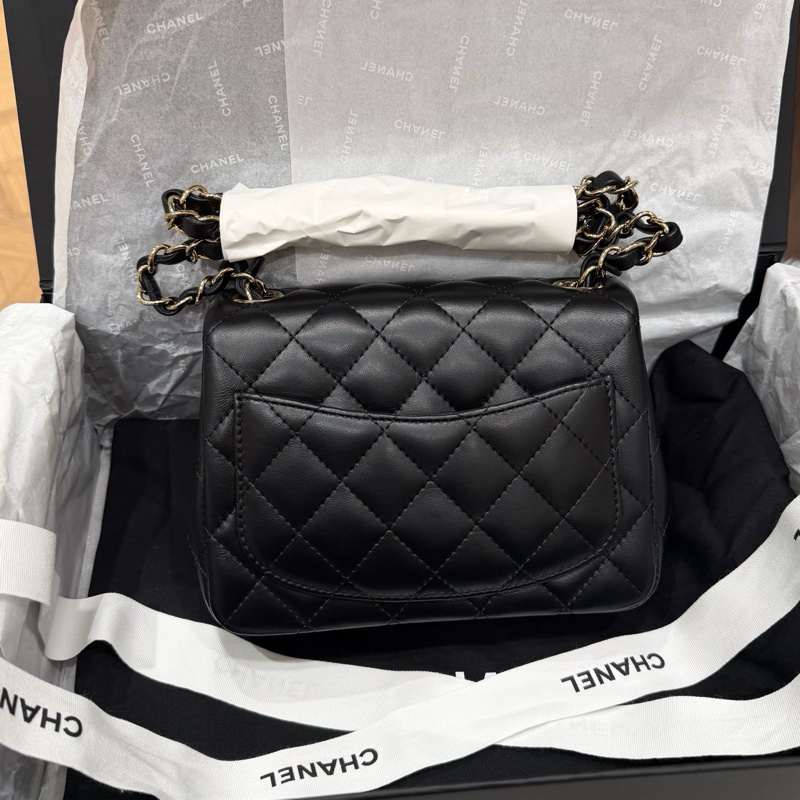 Chanel 芯片款 黑金羊皮方胖子 附件塵袋、盒。-1