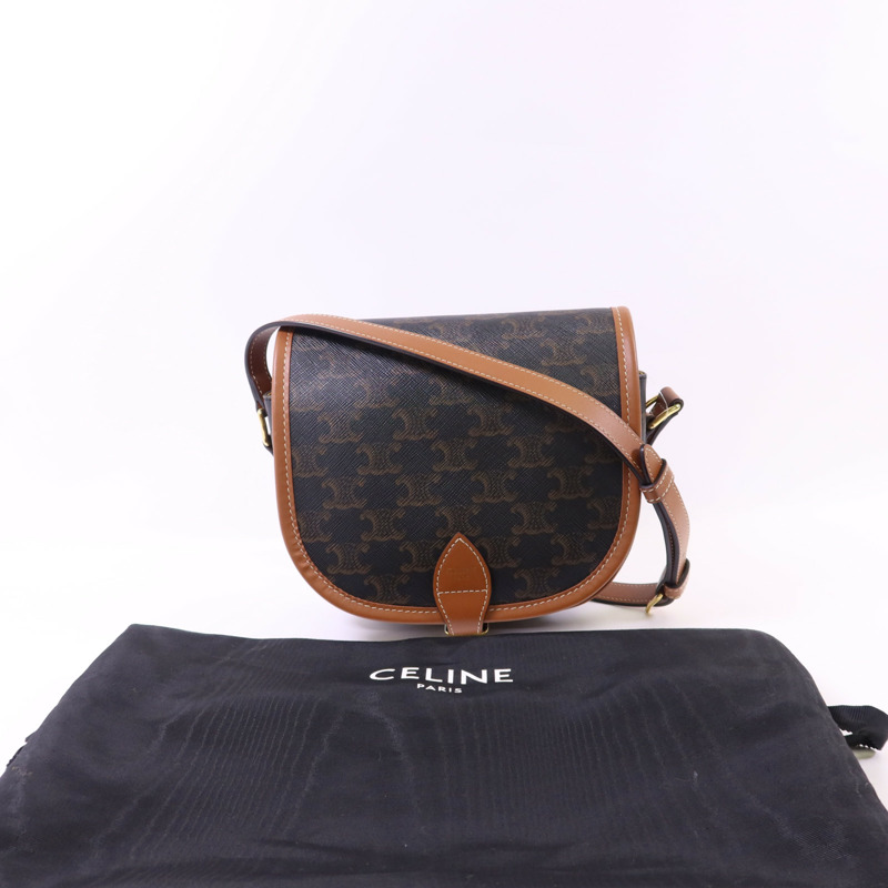 CELINE 塗層帆布Folco金扣肩背袋-18