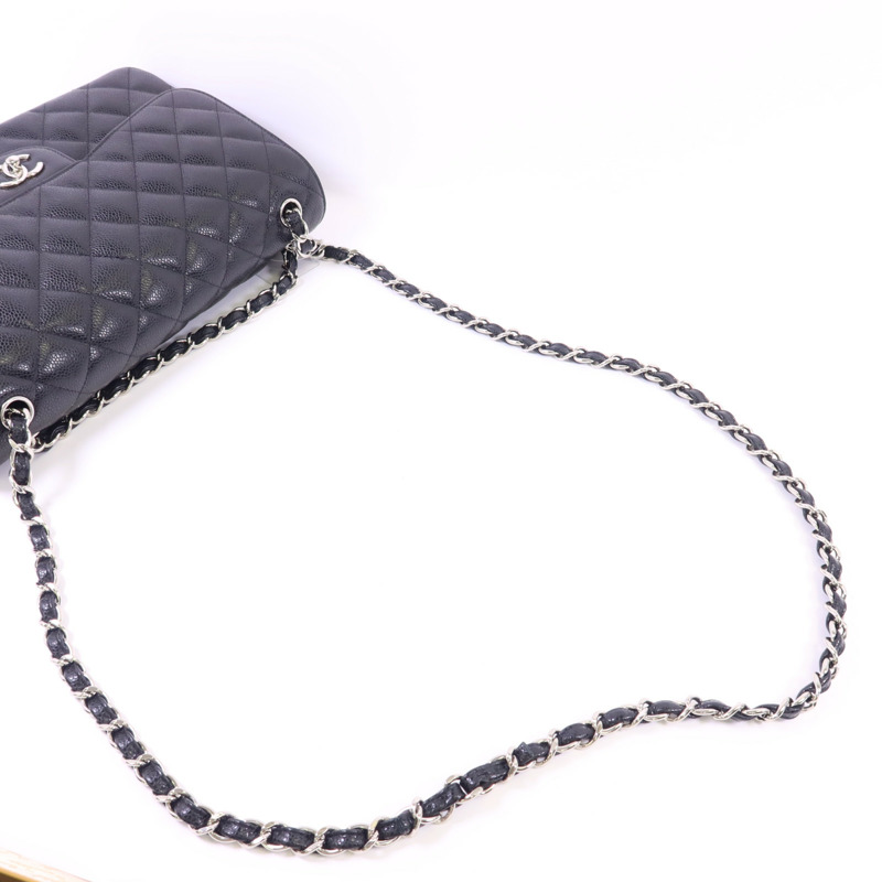 CHANEL 牛皮皮革Large Classic銀扣鏈帶肩背袋-4