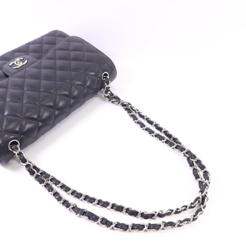 CHANEL 牛皮皮革Large Classic銀扣鏈帶肩背袋-5