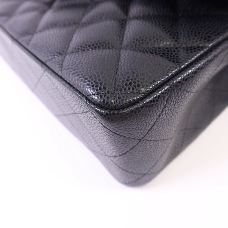 CHANEL 牛皮皮革Large Classic銀扣鏈帶肩背袋-11