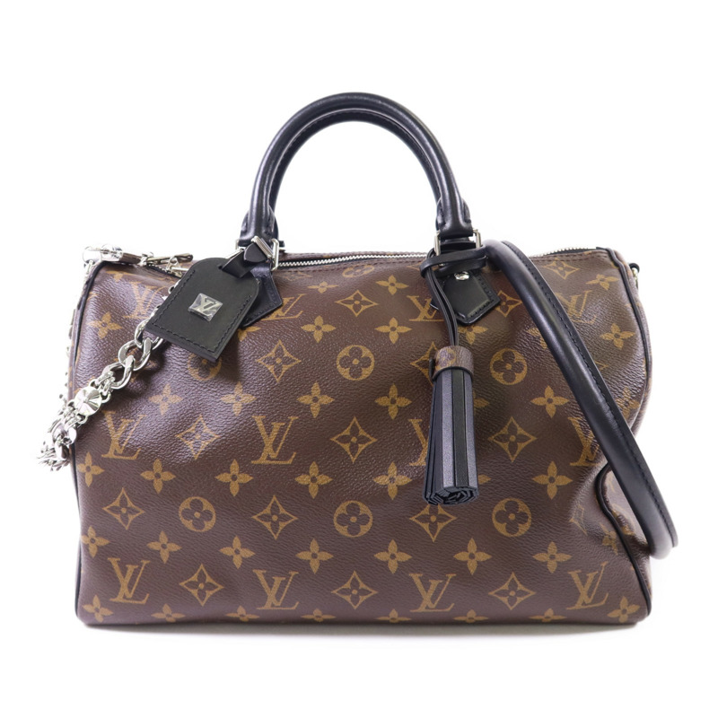 LOUIS VUITTON Monogram Speedy Soft 30 Dark銀扣手挽肩背兩用袋-0
