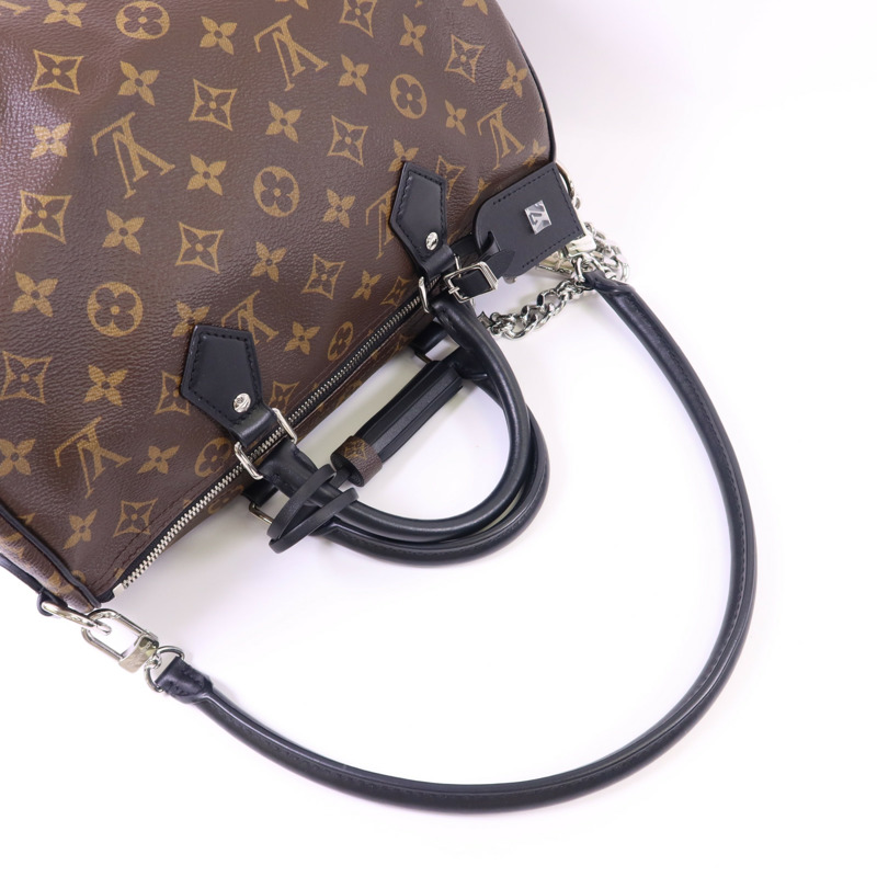 LOUIS VUITTON Monogram Speedy Soft 30 Dark銀扣手挽肩背兩用袋-4