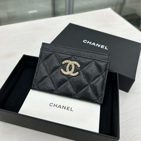 Chanel 24A芯片 黑金荔枝牛皮 大logo卡包 附件塵袋、盒。