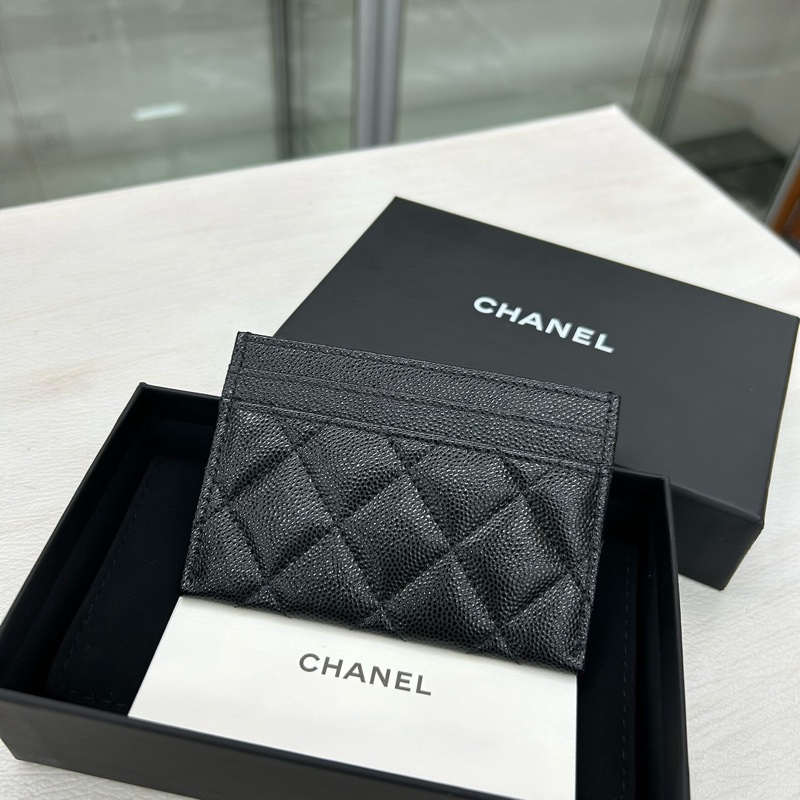 Chanel 24A芯片 黑金荔枝牛皮 大logo卡包 附件塵袋、盒。-1