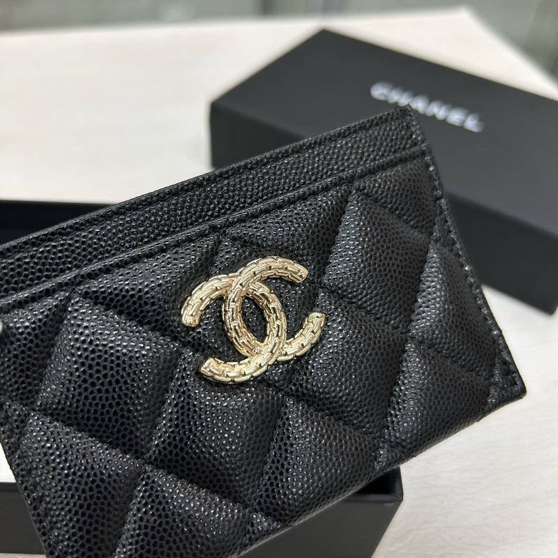 Chanel 24A芯片 黑金荔枝牛皮 大logo卡包 附件塵袋、盒。-2