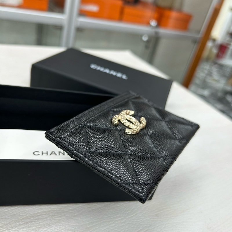 Chanel 24A芯片 黑金荔枝牛皮 大logo卡包 附件塵袋、盒。-3