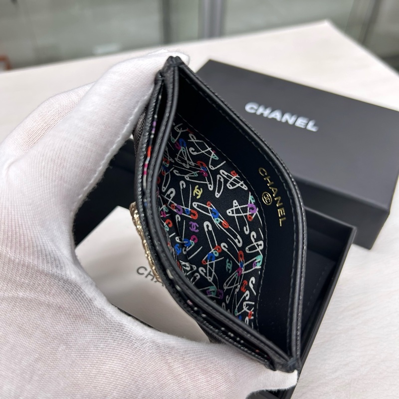 Chanel 24A芯片 黑金荔枝牛皮 大logo卡包 附件塵袋、盒。-5