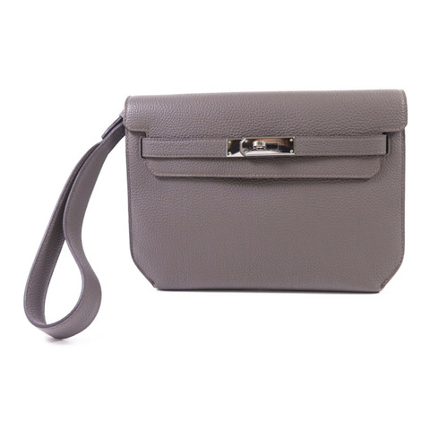 HERMES Togo皮革Depeches 25銀扣小袋手拿包Etain