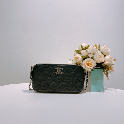 TW4586 CHANEL 香奈兒經典菱格雙拉鏈鏈帶包包COCO MARK WITH CHAIN BAG CAVIAR