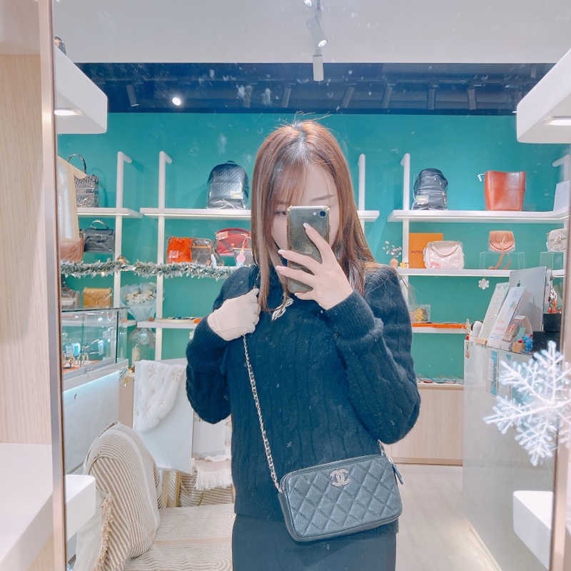 TW4586 CHANEL 香奈兒經典菱格雙拉鏈鏈帶包包COCO MARK WITH CHAIN BAG CAVIAR-1