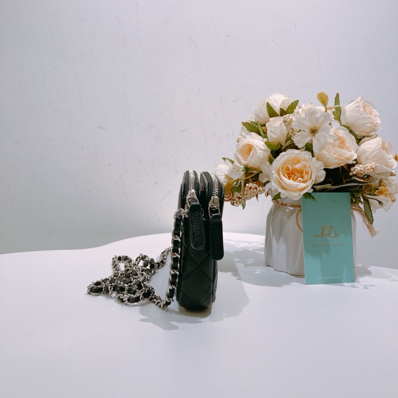 TW4586 CHANEL 香奈兒經典菱格雙拉鏈鏈帶包包COCO MARK WITH CHAIN BAG CAVIAR-2